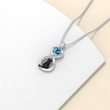 Sterling Silver Birthstone Infinity Black Cat Pendant  Necklace