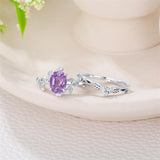 Sterling Silver Oval Shaped  Leaf Gemstone Engagement Rings Set for Women