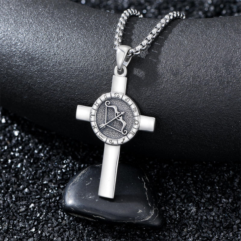 Sterling Silver 12 Constellation Cross Pendant Necklace