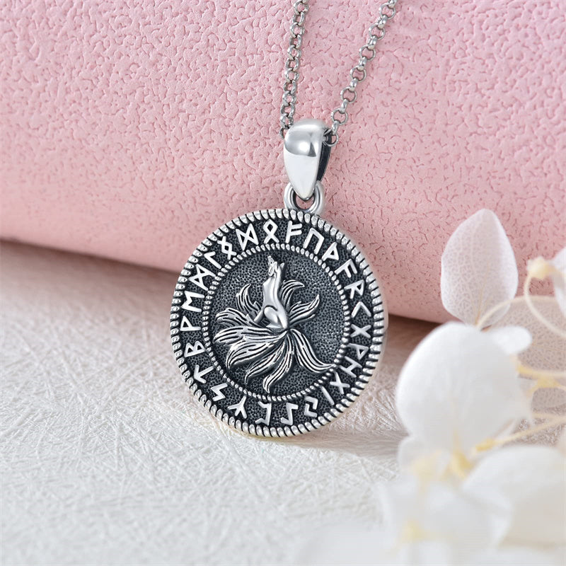 Sterling Silver Viking Nine Tailed Fox Pendant Necklace