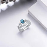 Sterling Silver 10K 14K 18K Gold  Oval Cut Unique Vine Gemstone Wedding Ring Set