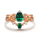 Sterling Silver 10K 14K 18K Gold Pear Cut Gemstone Leaf  Engagement Ring Set