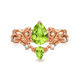 Sterling Silver 10K 14K 18K Gold Pear Cut Gemstone Leaf  Engagement Ring Set