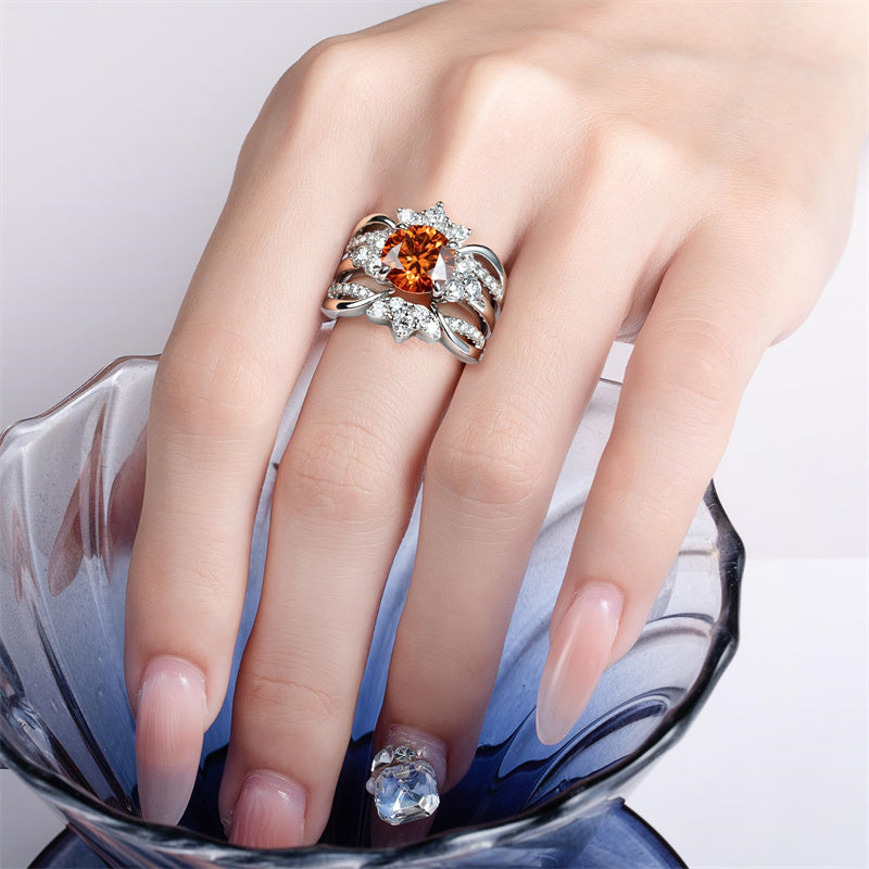 Sterling Silver 4.2 cttw Green Orange Red Moissanite Wedding Band Ring Set