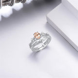 Sterling Silver 10K 14K 18K Gold  Oval Cut Unique Vine Gemstone Wedding Ring Set