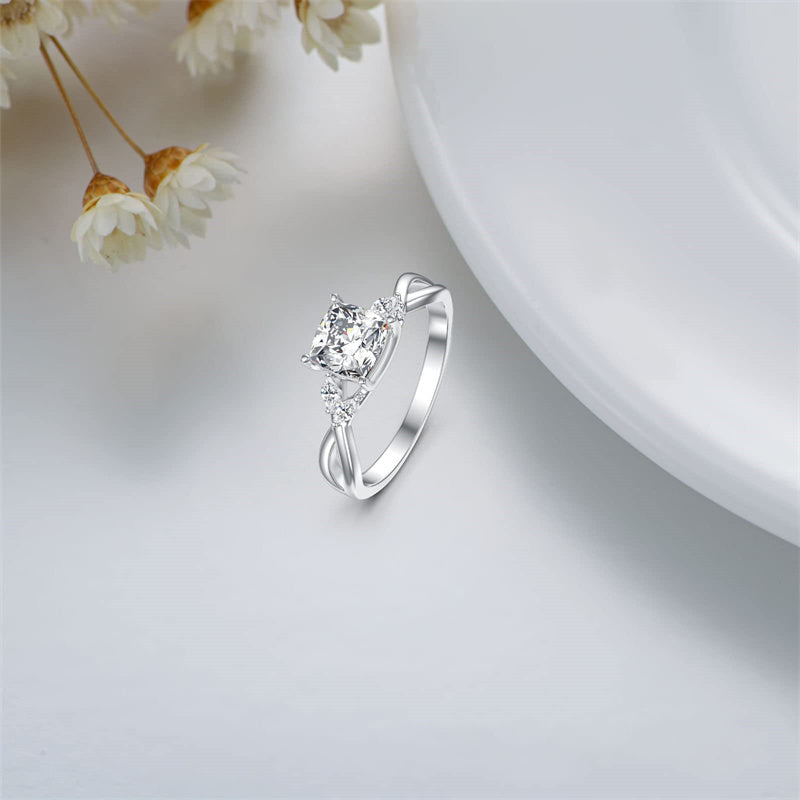 Sterling Silver Personalized Engraved Moissanite Engagement Wedding Anniversary Ring