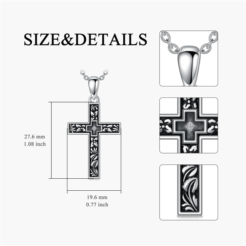 Sterling Silver Filigree Cross Pendant Necklace for Women
