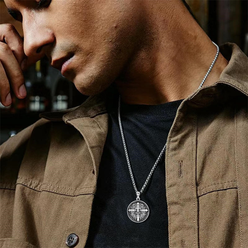 Sterling Silver Faith Bible Lion Pendant Necklace for Men