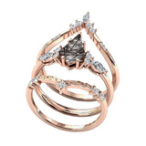 Sterling Silver 10K 14K 18K Personalized Engraved 2CT Natural Black Rutilated Quartz Engagement Ring Set