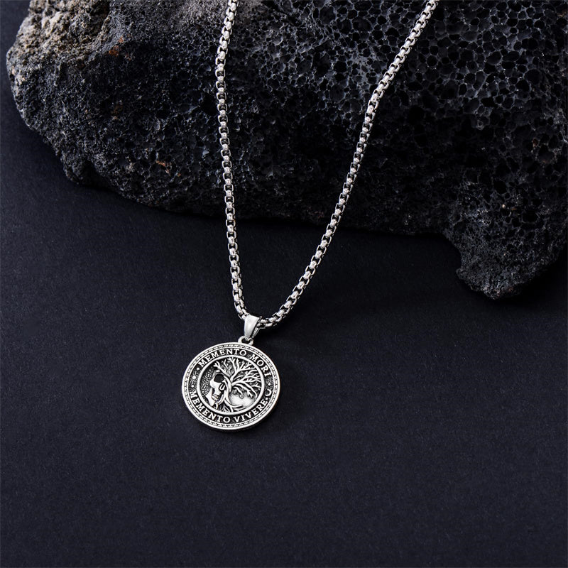 Sterling Silver Memento Mori Gothic Skull Amulet Pendant Necklace for Men