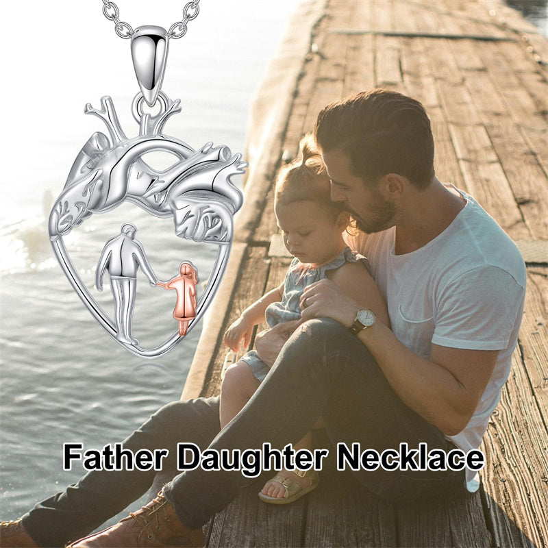 Sterling Silver Anatomical Heart Father Mother Daughter Sister Mother Daughter Pendant Necklace