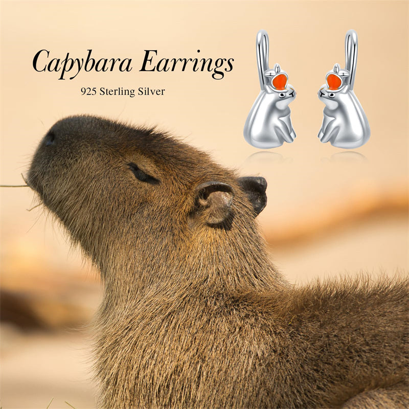 Sterling Silver Hypoallergenic Capybara Leverback Earrings