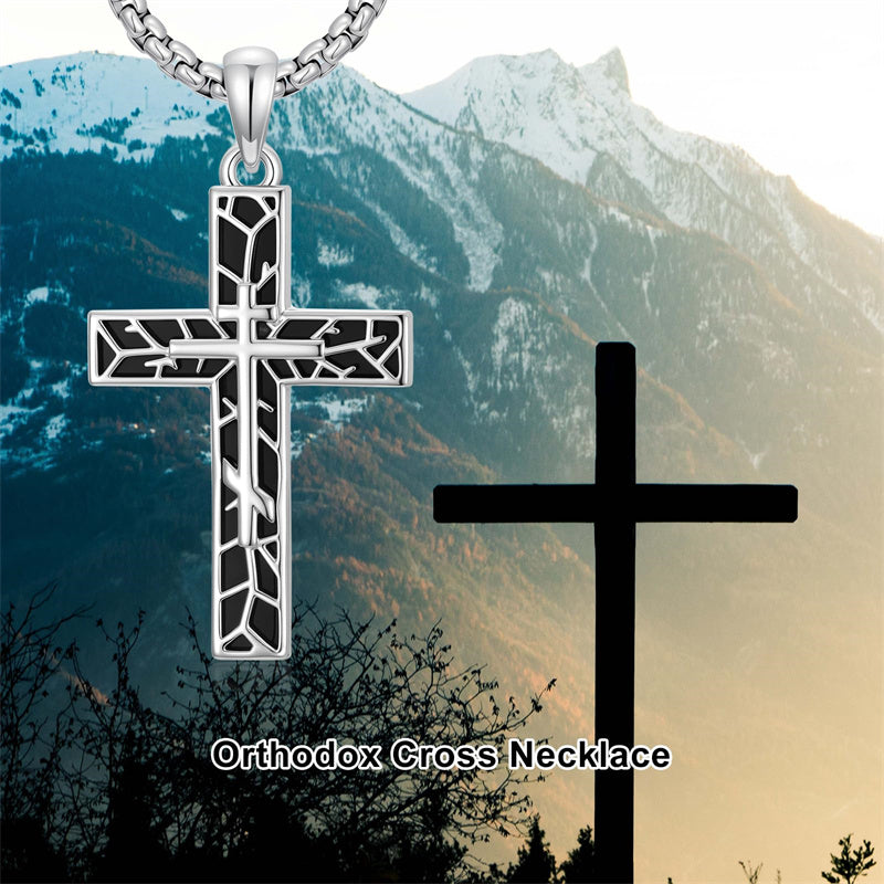 Sterling Silver Cross Christian Pendant Necklace for Men