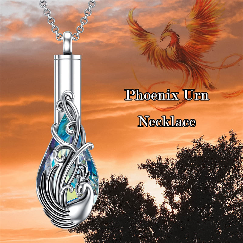 Sterling Silver Crystal Phoenix Urn Necklace for Ashes