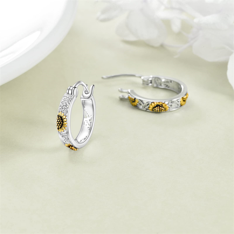 Sterling Silver Sunflower Hoop Earrings