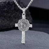Sterling Silver Firefighter & Cross Pendant Necklace  for Men