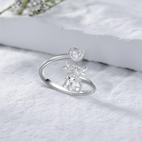 Sterling Silver Heart Birthstone Personalized Engraved Highland Cow Adjustable Ring