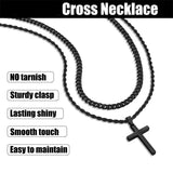 Sterling Silver Layered Cross Necklace for Men with Stainless Steel Cuban Link Rope Chain