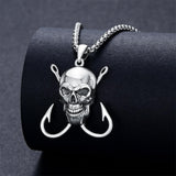 Sterling Silver Antler Fish Hook Pendant Necklace for Men