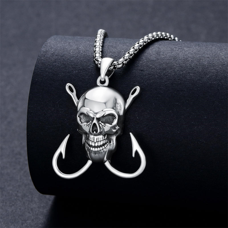 Sterling Silver Antler Fish Hook Pendant Necklace for Men