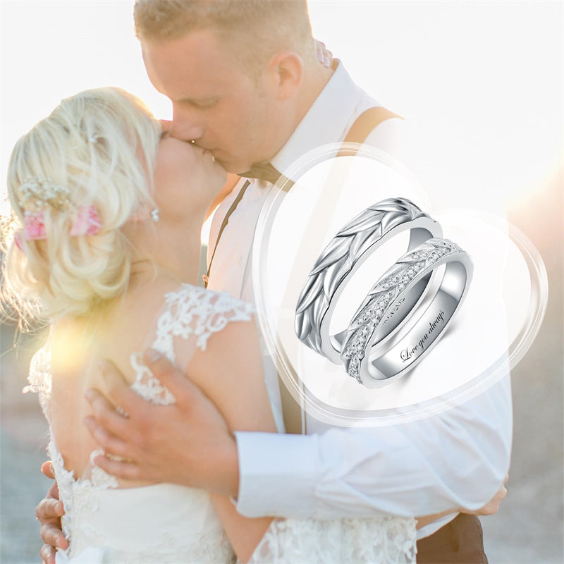 Sterling Silver 10K 14K 18K Gold Personalized Engraved Diamond Couples Rings Wedding Band Sets