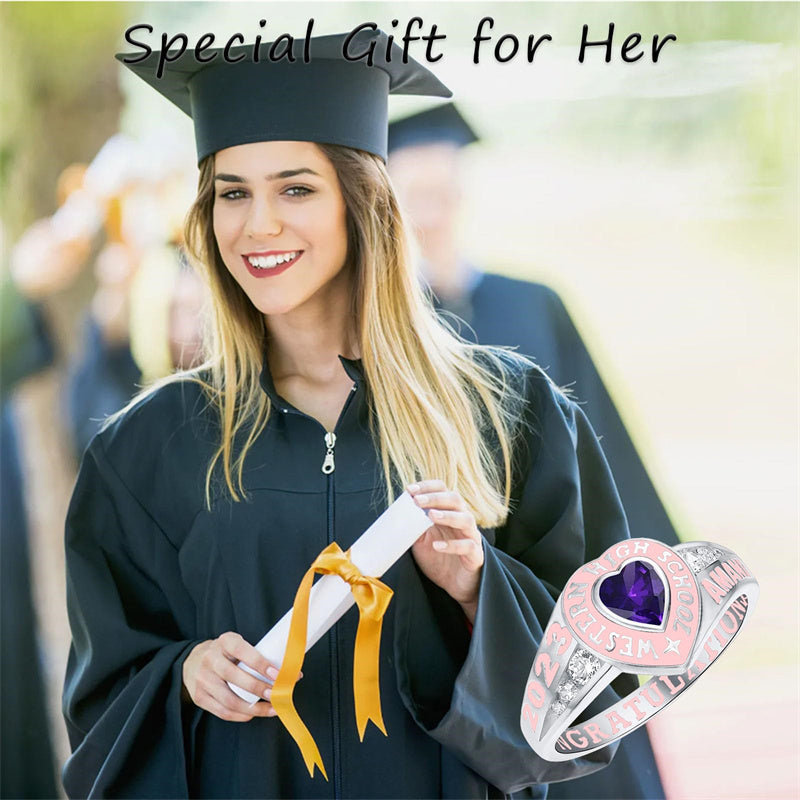 Sterling Silver Personalized Class Ring Graduation Ring for Women