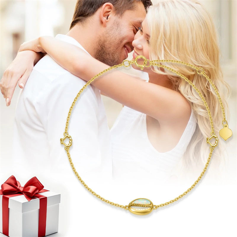 14K Gold Opal Single Layer Anklet