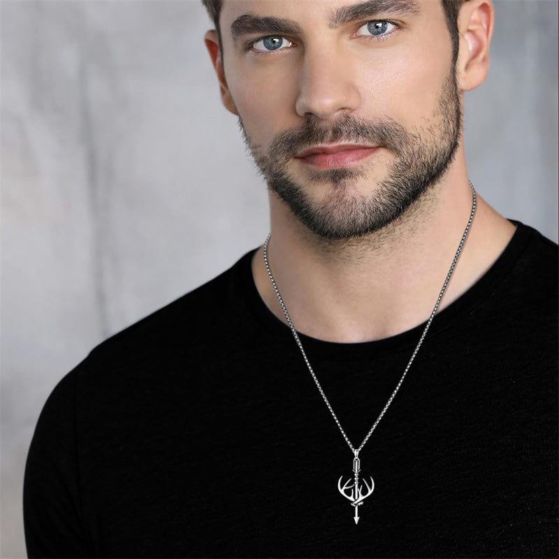 Sterling Silver Cross Deer Antler Fish Hook Hunting Pendant Necklace for Men