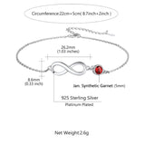 Sterling Silver Endless Love Symbol Birthstone Single Layer Anklet