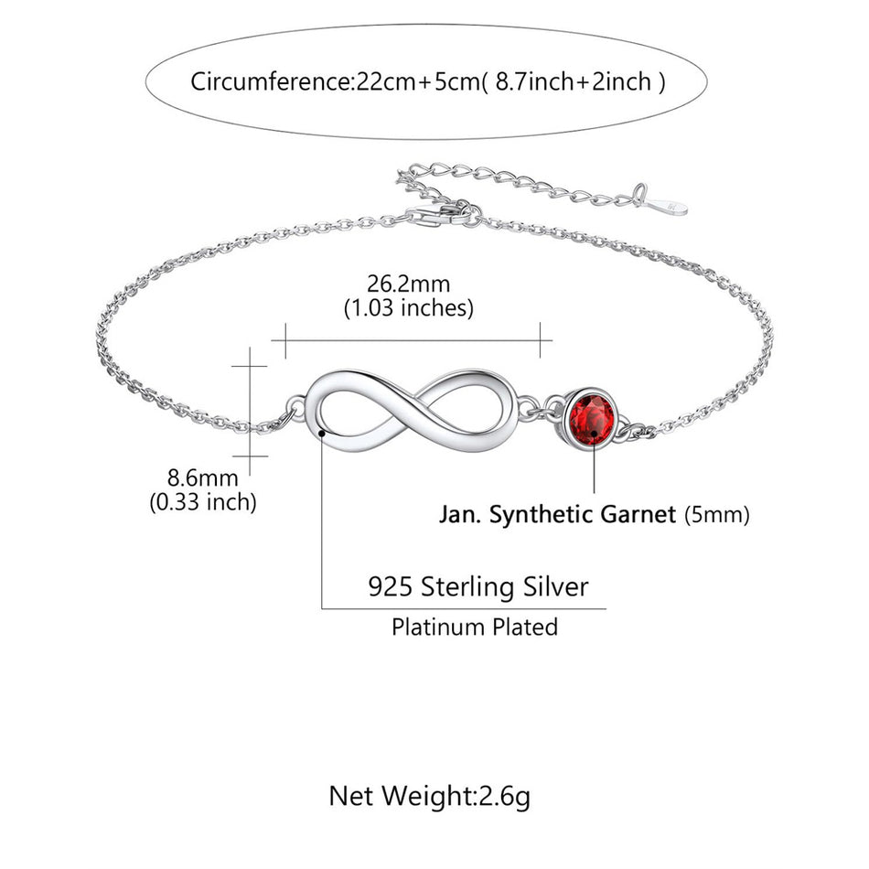 Sterling Silver Endless Love Symbol Birthstone Single Layer Anklet