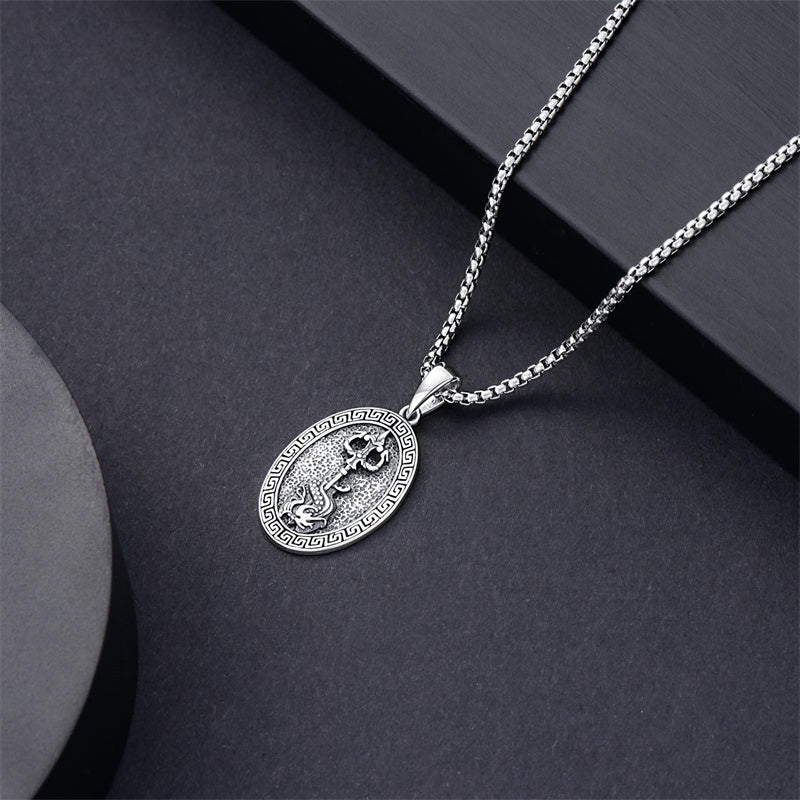 Sterling Silver  Poseidon Trident  Pendant Necklace for Men