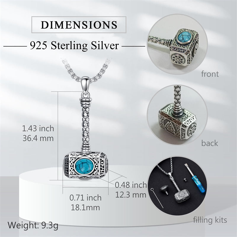 Sterling Silver Thors Hammer Urn Necklace for Ashes