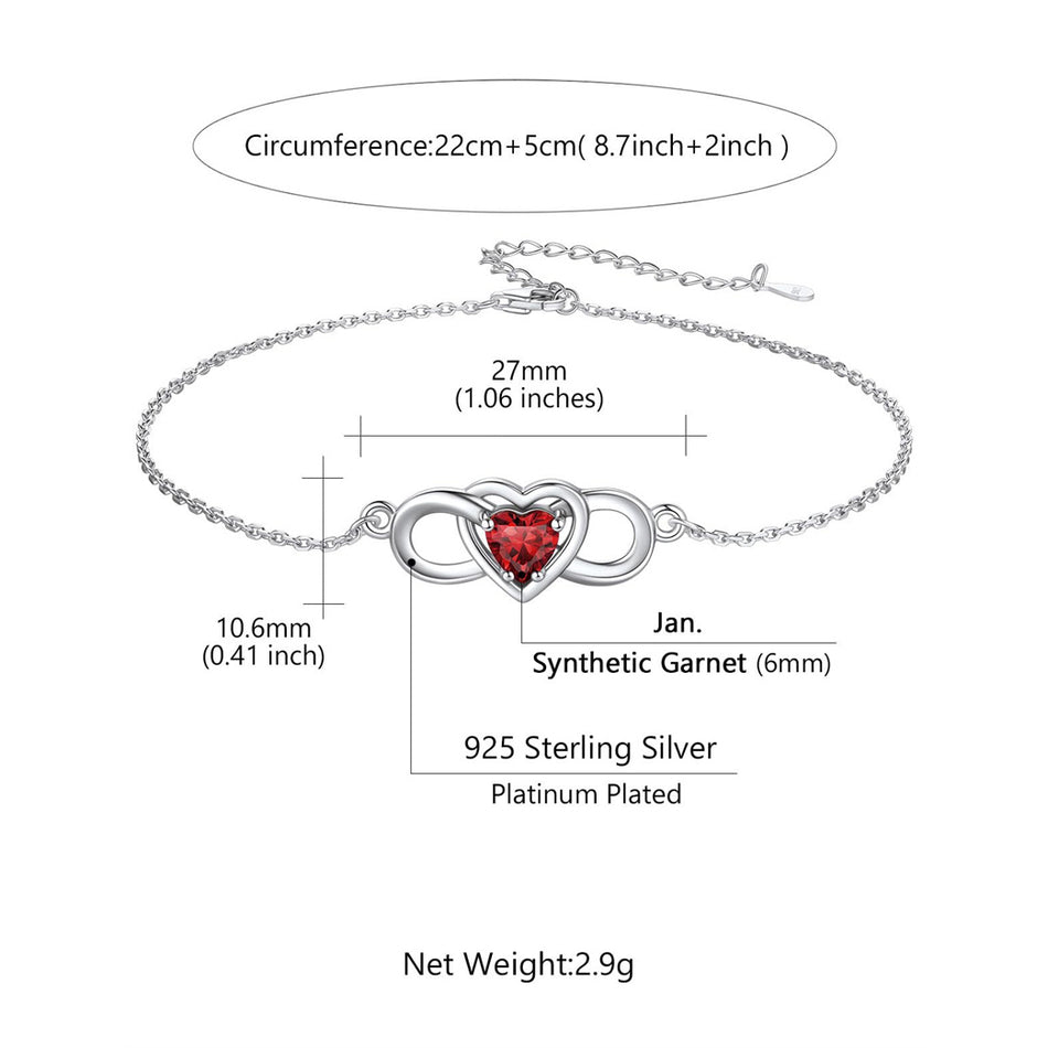Sterling Silver Endless Love Symbol Birthstone Single Layer Anklet