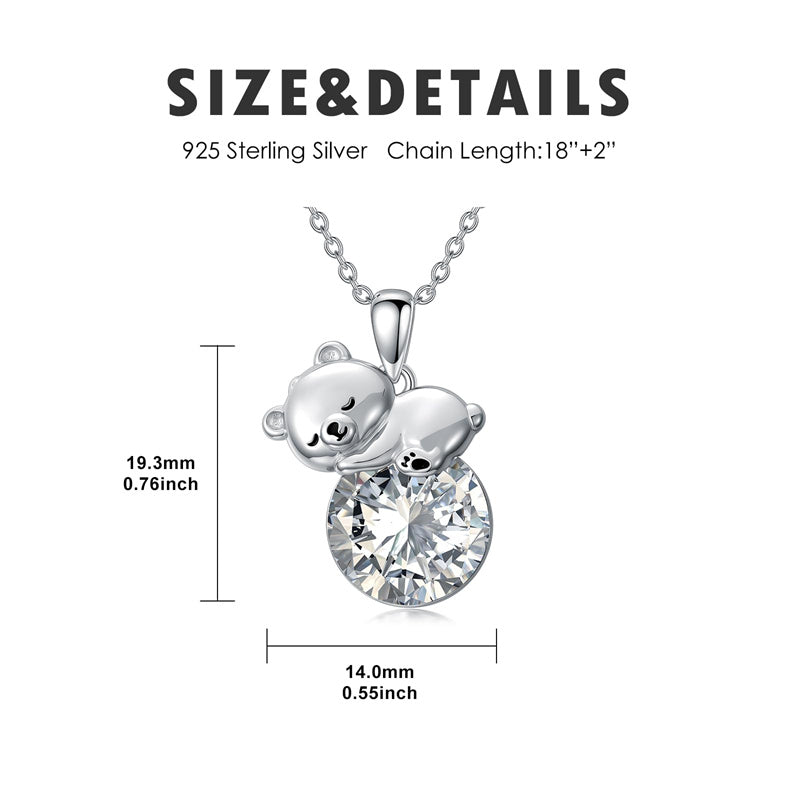 Sterling Silver Cubic Zirconia Teddy Bear Pendant Necklace Christmas Gifts for Women