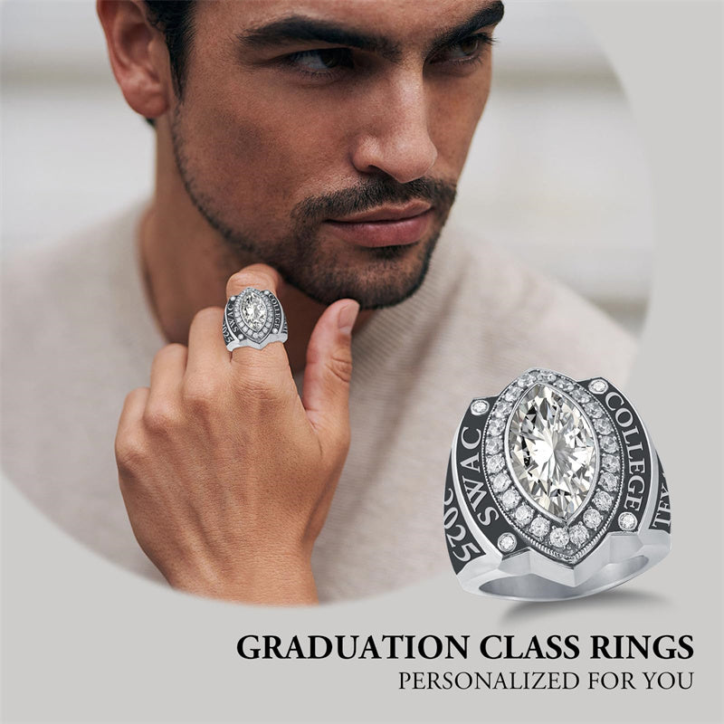 Sterling Silver Personalized  Birthstone Engraved Class Ring