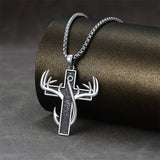 Sterling Silver Fish Hook Cross Pendant Necklace for Men
