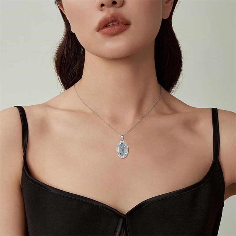 Sterling Silver Medusa Triple Moon Goddess Athena Pendant Necklace for Women