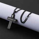 Stainless Steel Bible Verse Cross Necklace for Men with Cuban Chain