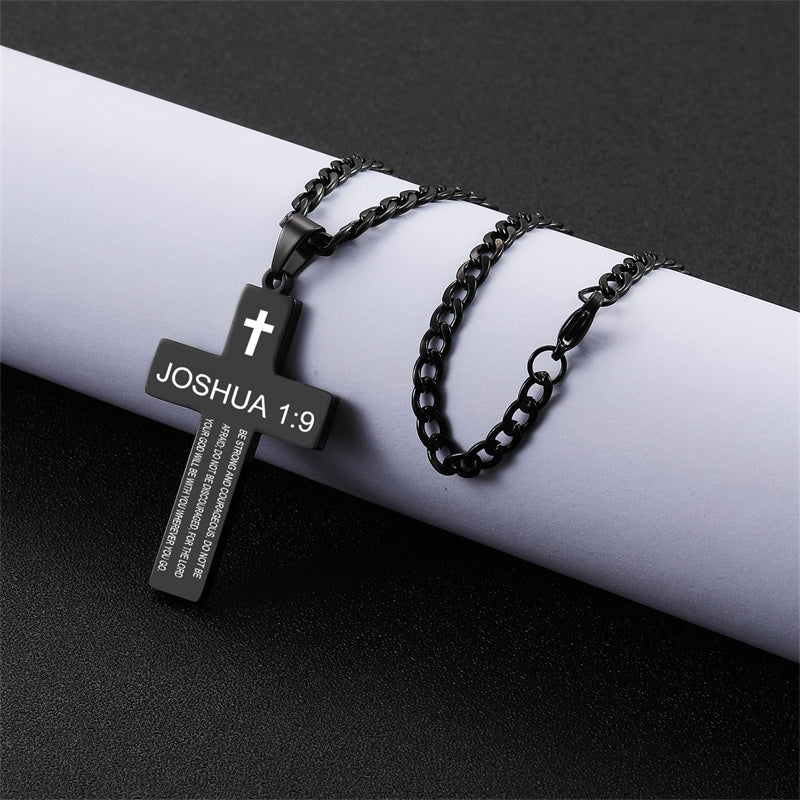 Stainless Steel Bible Verse Cross Necklace for Men with Cuban Chain
