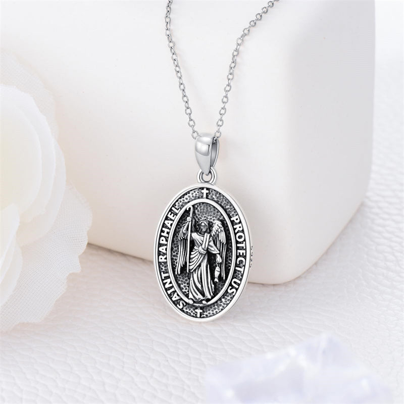 Sterling Silver St Anthony Francis Joseph Peregrine Raphael Sebastian Medal  Protection Pendant Necklace
