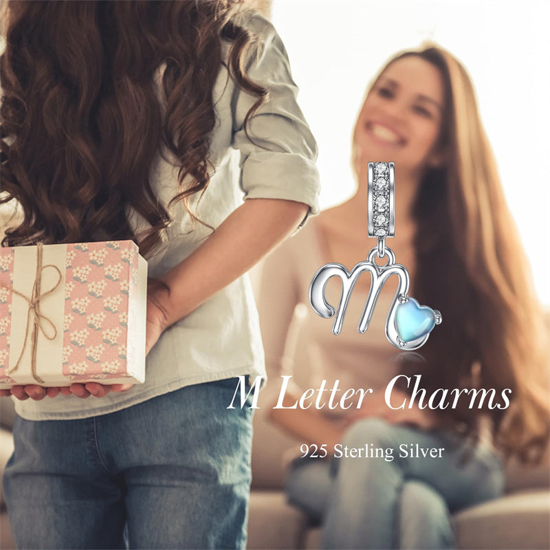 Sterling Silver Moonstone Initial Alphabet Charm Beads