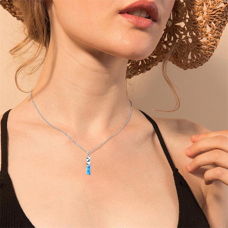 Sterling Silver  Opal Personalized Engraved Bar Pet  Butterfly Dragonfly Tree of Life  Urn Necklace for Ashes