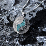 Sterling Silver Turquoise Obsidian Opal Tiger's Eye Yin Yang Angel Wings Pendant Necklace