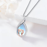 Sterling Silver Moonstone Father-Daughter Pendant Necklace Engraved with I Love You Forever