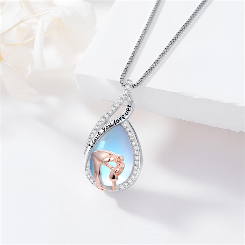 Sterling Silver Moonstone Father-Daughter Pendant Necklace Engraved with I Love You Forever