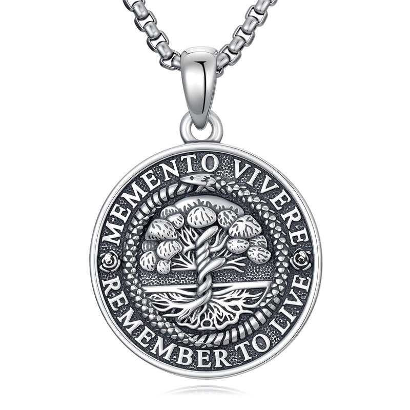 Sterling Silver Memento Mori Gothic Skull Amulet Pendant Necklace for Men