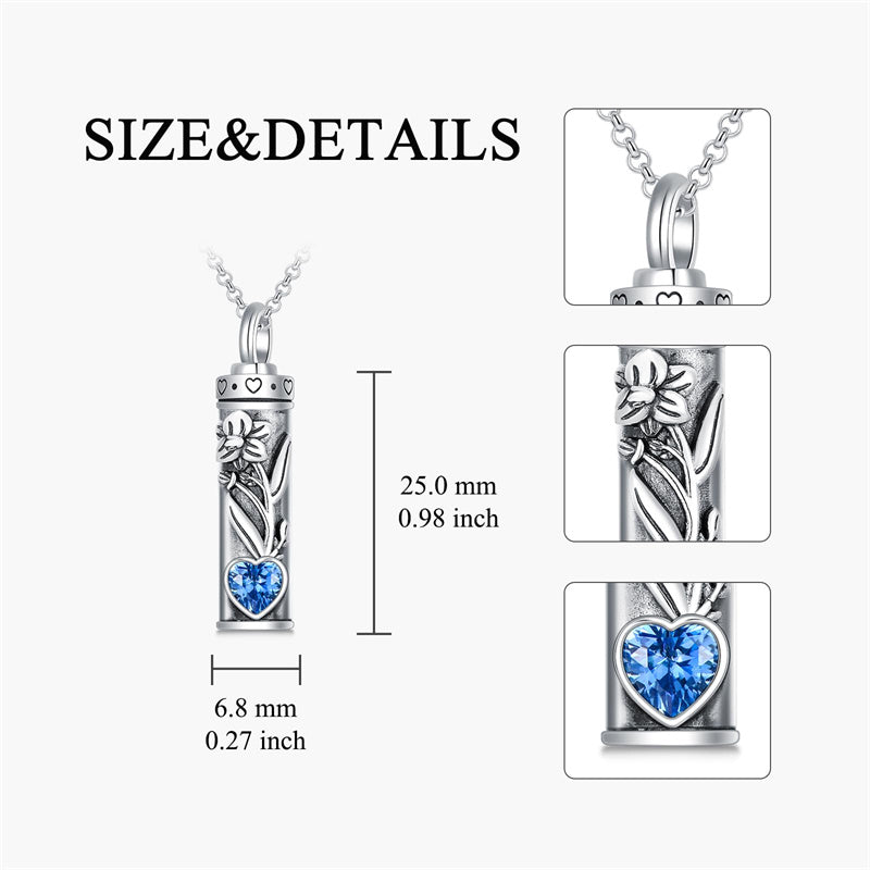 Sterling Silver 12 Birthstone Birth Flower  Urn Necklace for Ashes