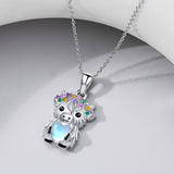 Sterling Silver  Moonstone Colored Cubic Zirconia Highland Cow Pendant Necklace