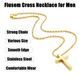 Sterling Silver Cross Pendant Necklace with Stainless Steel 2.0mm Rope Chain