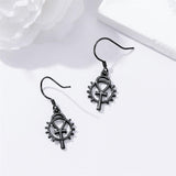 Sterling Silver Medieval Sword Dangle Cross Knives  Ankh Drop Earrings